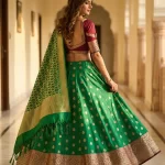 Green Semi Silk Unstiched Banarasi Lehenga