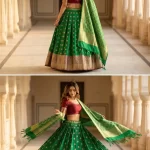 Green Semi Silk Unstiched Banarasi Lehenga