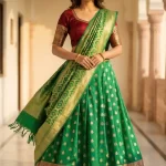 Green Semi Silk Unstiched Banarasi Lehenga