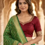 Green Semi Silk Unstiched Banarasi Lehenga