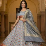 Grey Kataan Silk Banarasi Lehenga