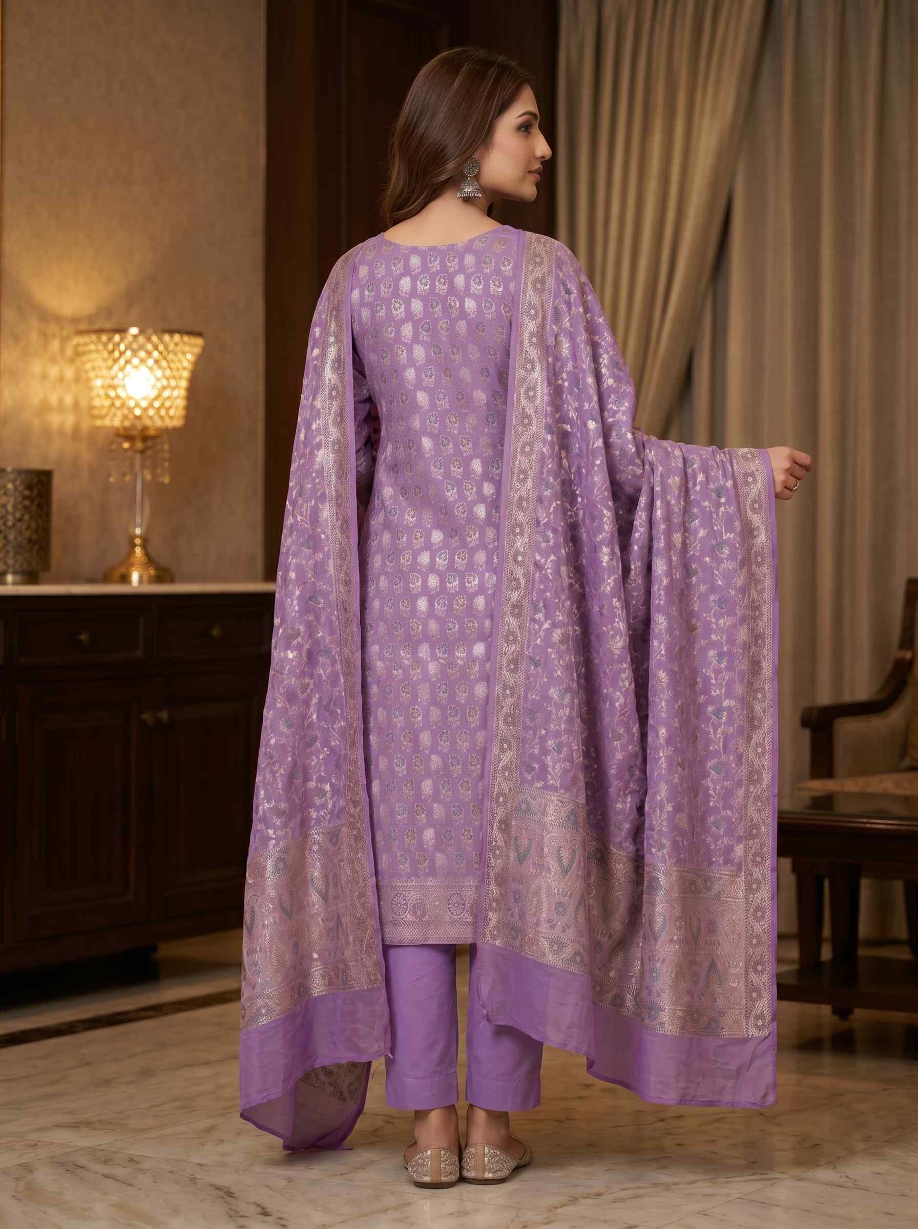 Lavender Semi Silk Dress Material