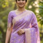 Lavender Viscose Silk Pure Banarasi Saree With Beautiful Floral Zari & Red Minakari Work