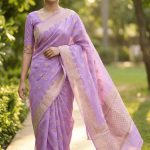Lavender Viscose Silk Pure Banarasi Saree With Beautiful Floral Zari & Red Minakari Work