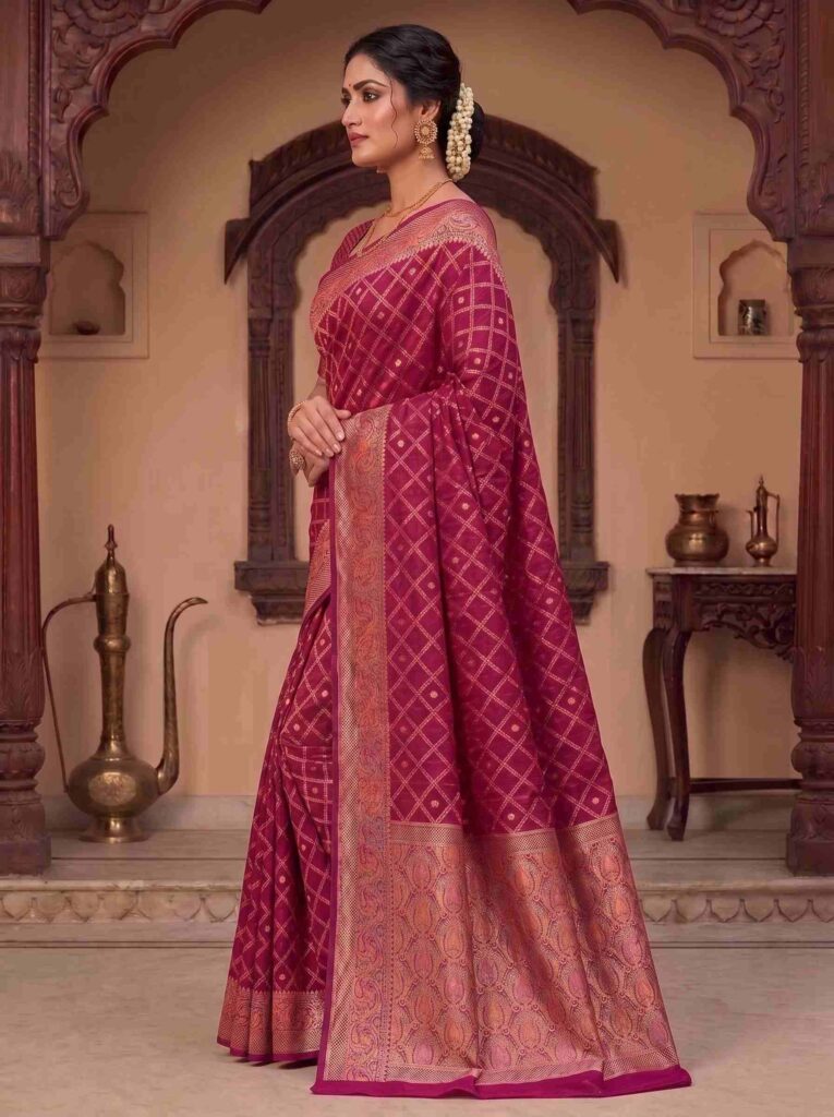 Magenta Munga Silk Banarasi Saree