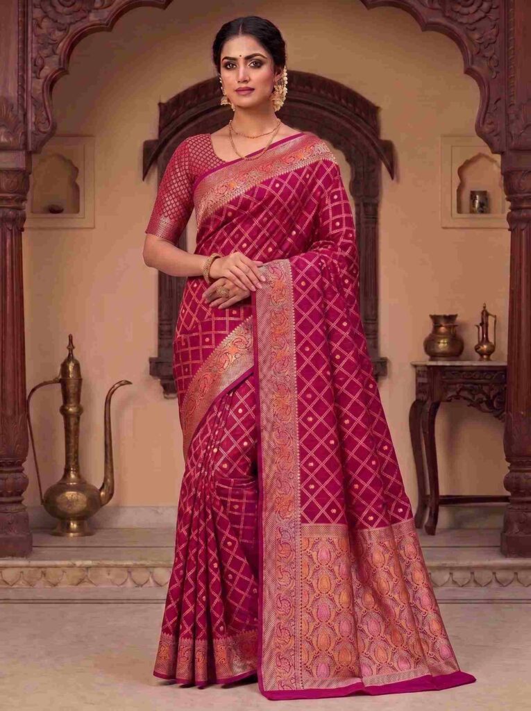 Magenta Munga Silk Banarasi Saree