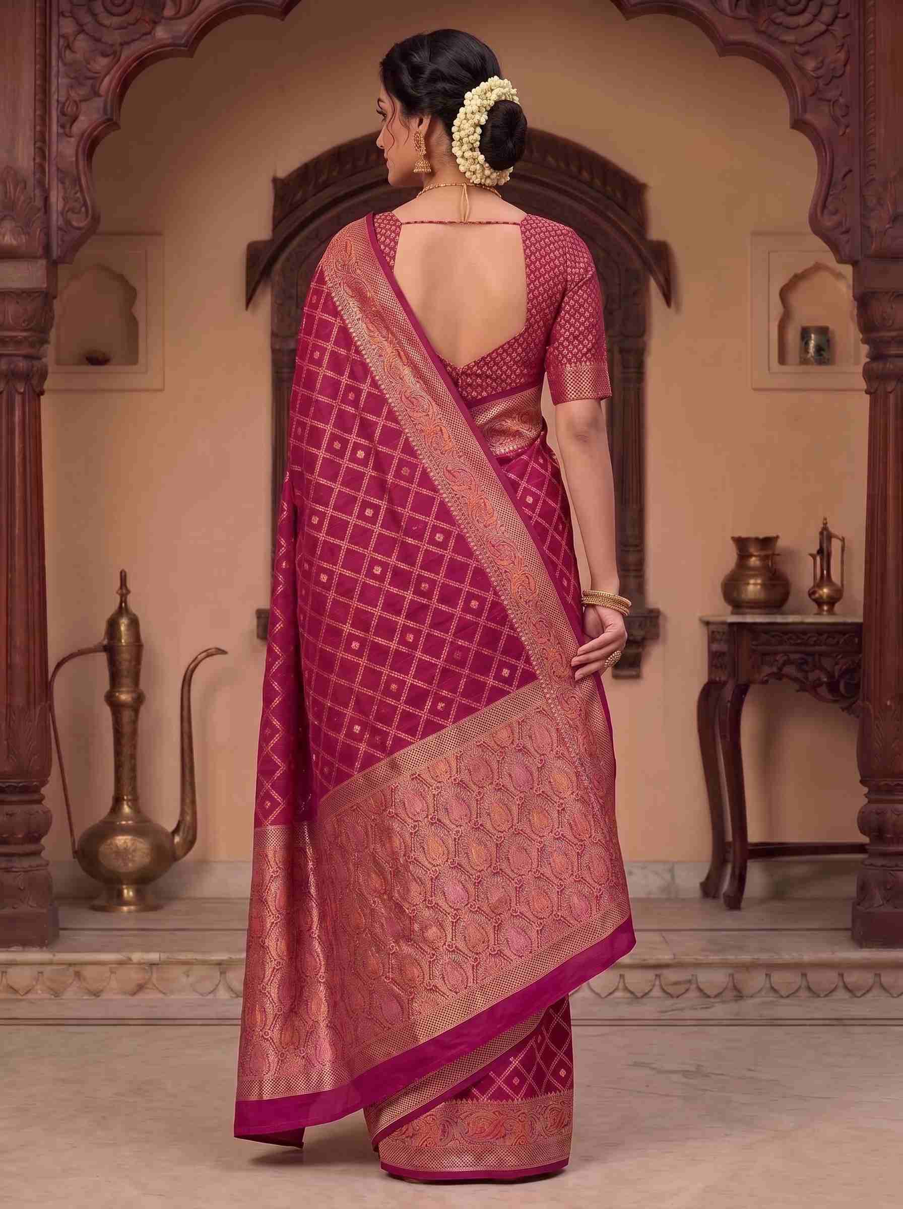 Magenta Munga Silk Banarasi Saree