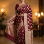 Maroon Handwoven Khaddi Georgette Banarasi Silk Saree