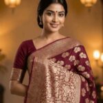 Maroon Handwoven Khaddi Georgette Banarasi Silk Saree
