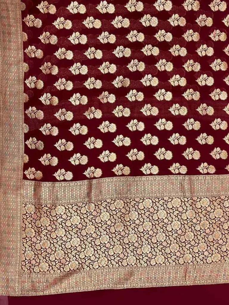 Maroon Handwoven Khaddi Georgette Banarasi Silk Saree