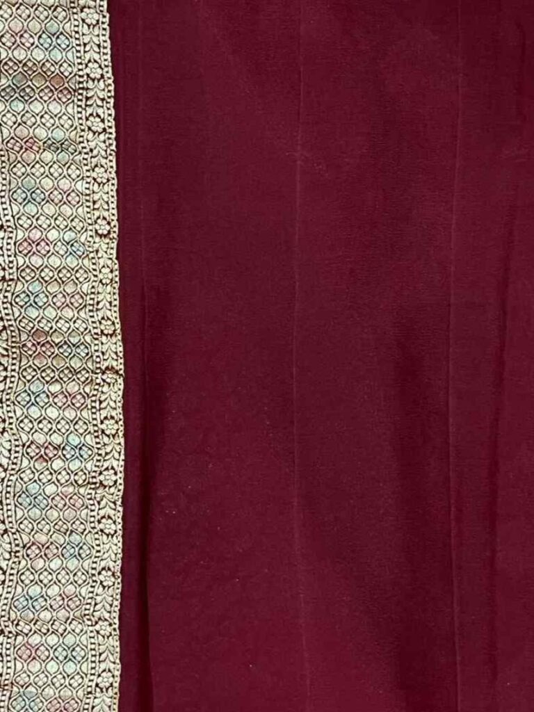 Maroon Handwoven Khaddi Georgette Banarasi Silk Saree