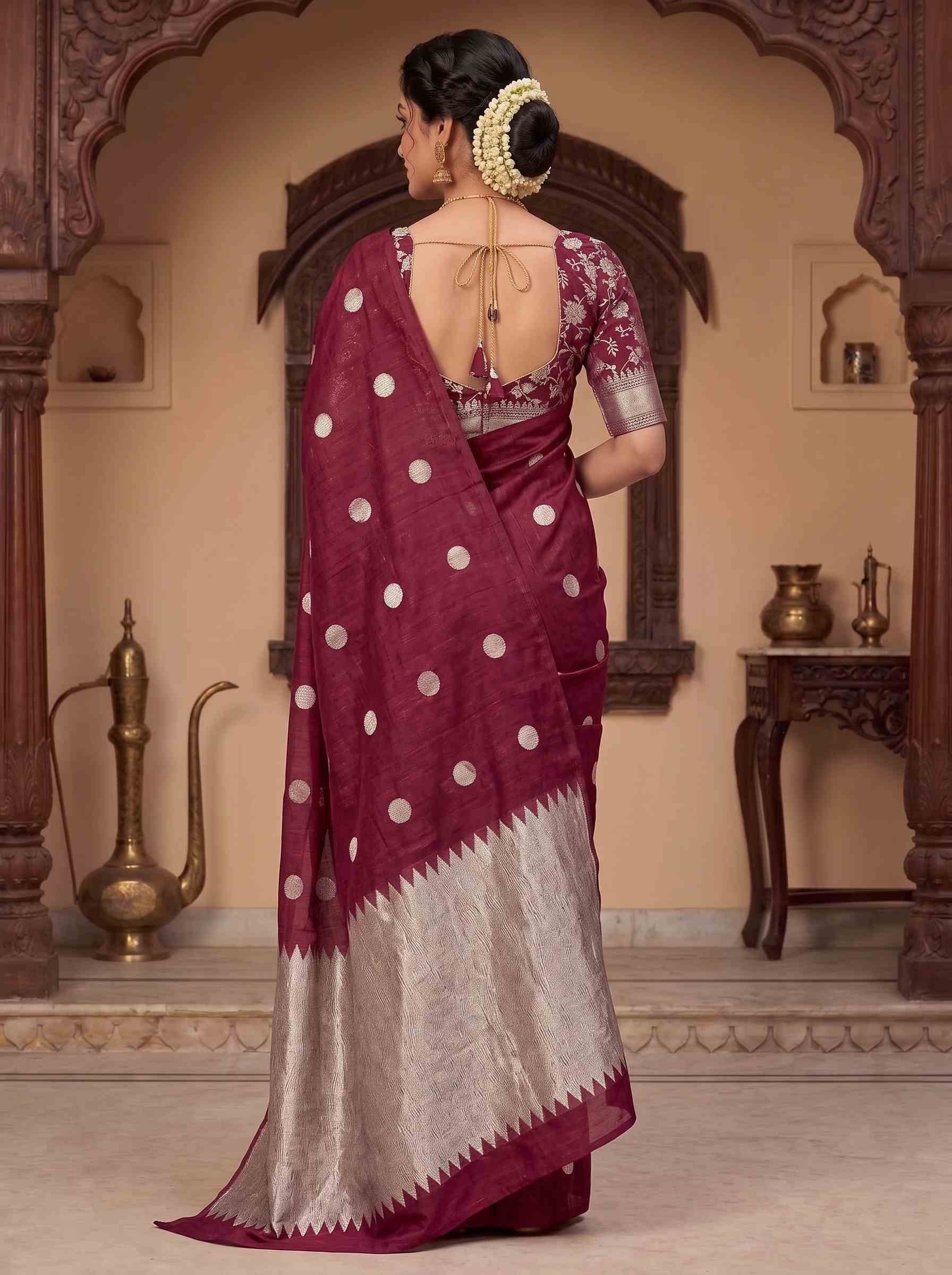 Maroon Munga Silk Banarasi Saree