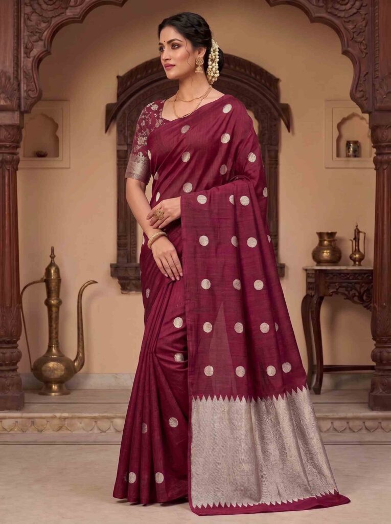 Maroon Munga Silk Banarasi Saree
