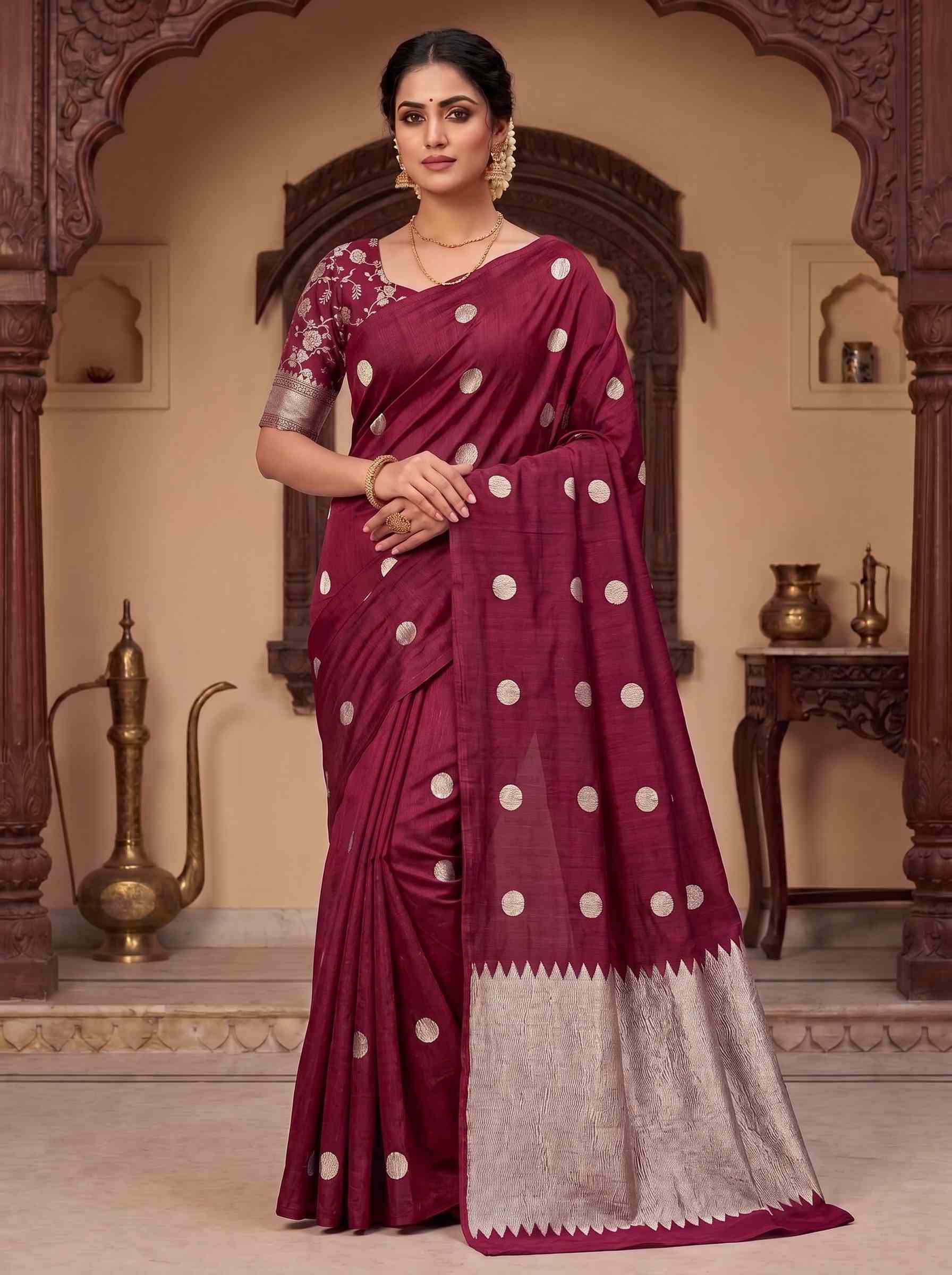 Maroon Munga Silk Banarasi Saree