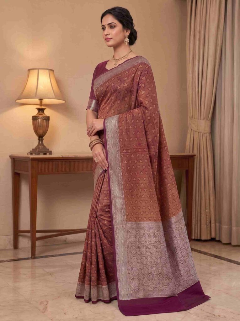 Maroon Munga Silk Banarasi Saree