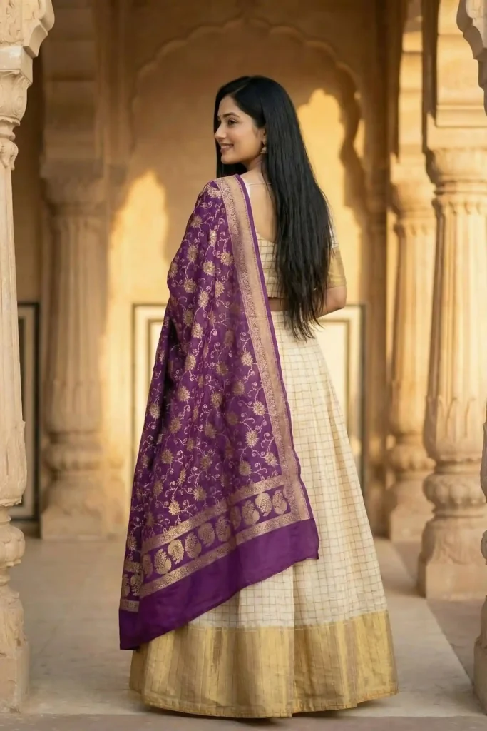 Contrast Shade Munga Silk Banarasi Lehenga