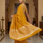Mustard Chiniya Silk Pure Banarasi Saree With Beautiful Booti & Floral Zari Border Work