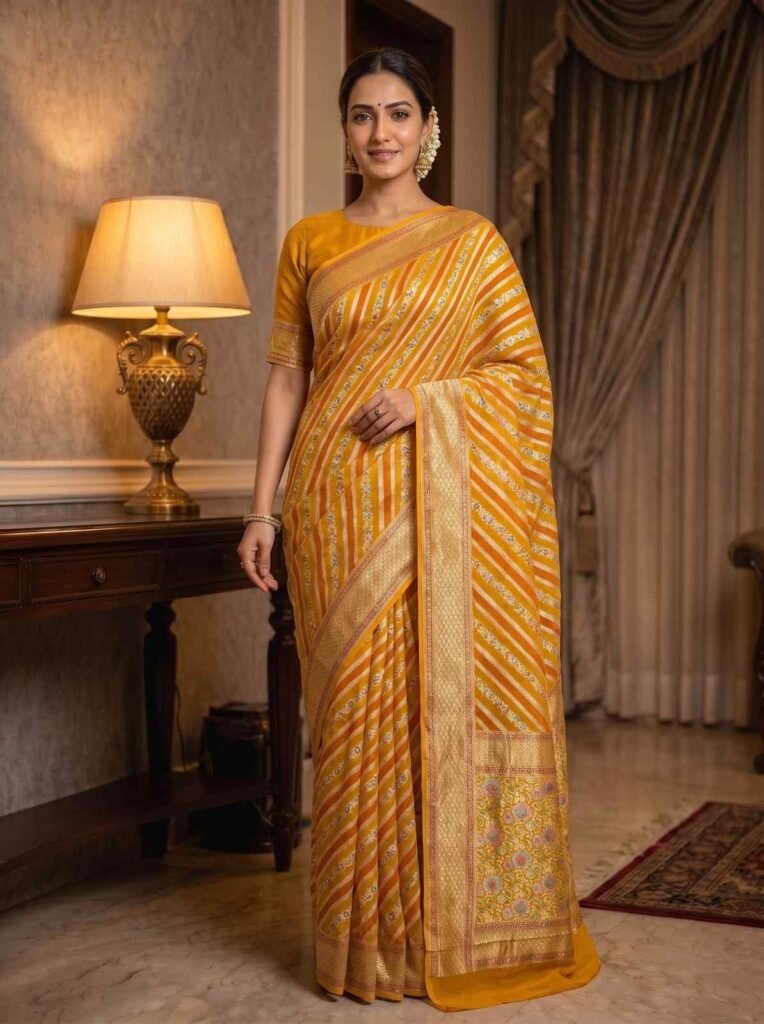 Mustard Handwoven Khaddi Georgette Banarasi Silk Saree
