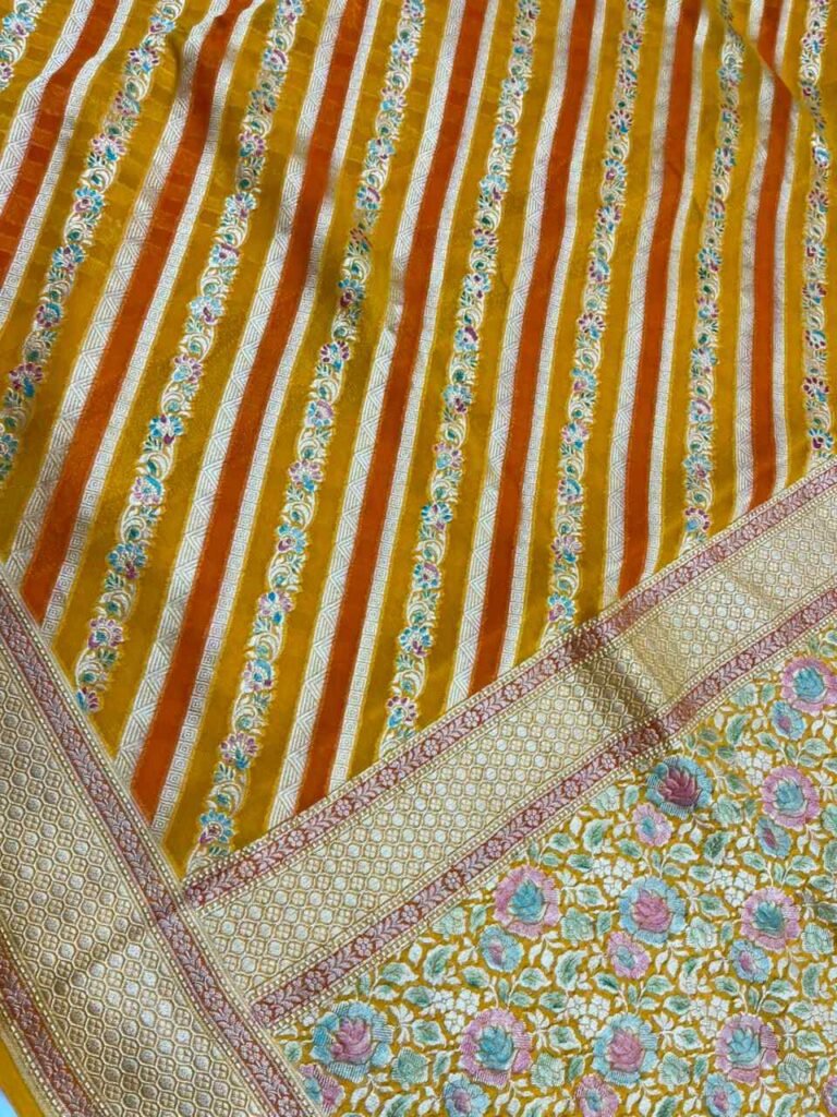 Mustard Handwoven Khaddi Georgette Banarasi Silk Saree