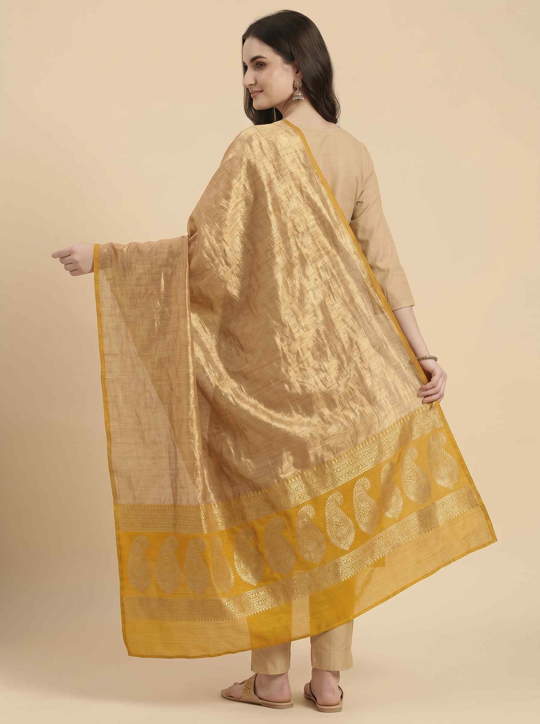 Mustard Tissue Silk Pure Banarasi Dupatta With Floral Boota Work