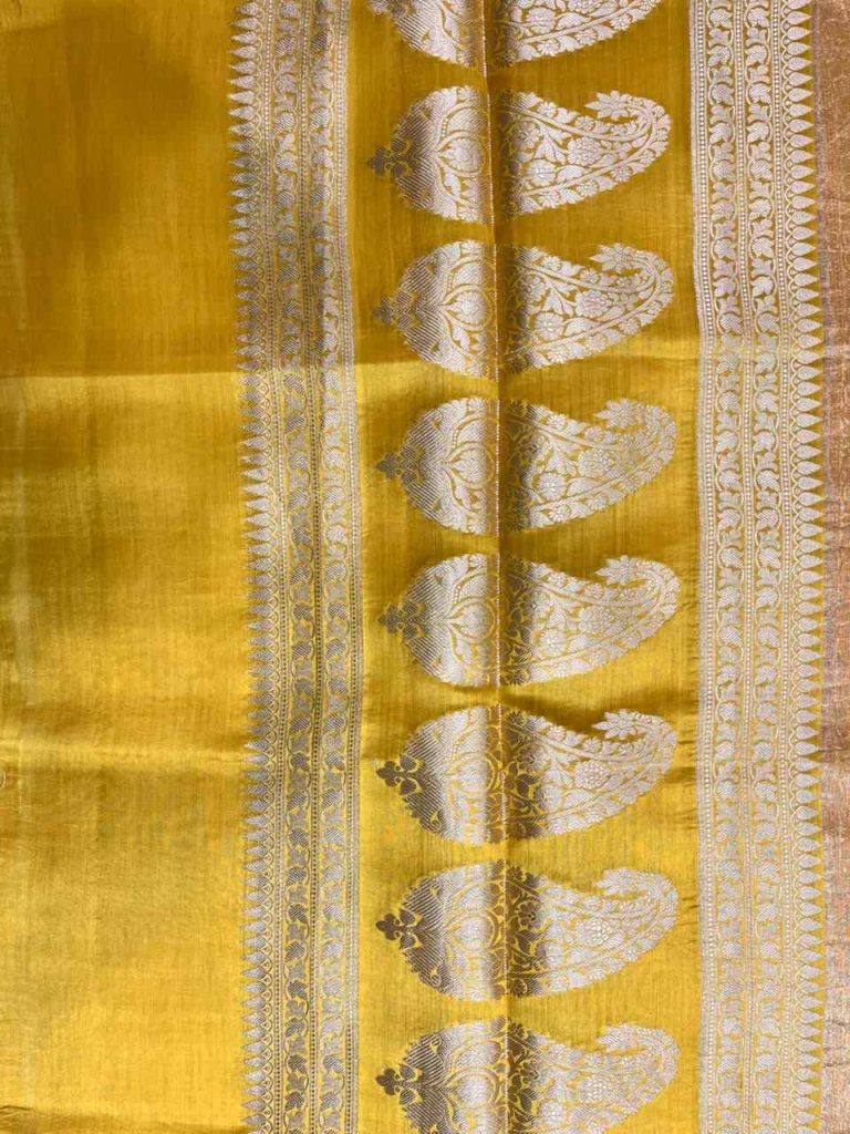 Mustard Tissue Silk Pure Banarasi Dupatta With Floral Boota Work