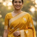 Mustard Viscose Silk Pure Banarasi Saree With Beautiful Floral Leaf Zari With Red Minakari Work