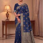 Navy Blue Munga Silk Banarasi Saree
