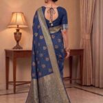 Navy Blue Munga Silk Banarasi Saree