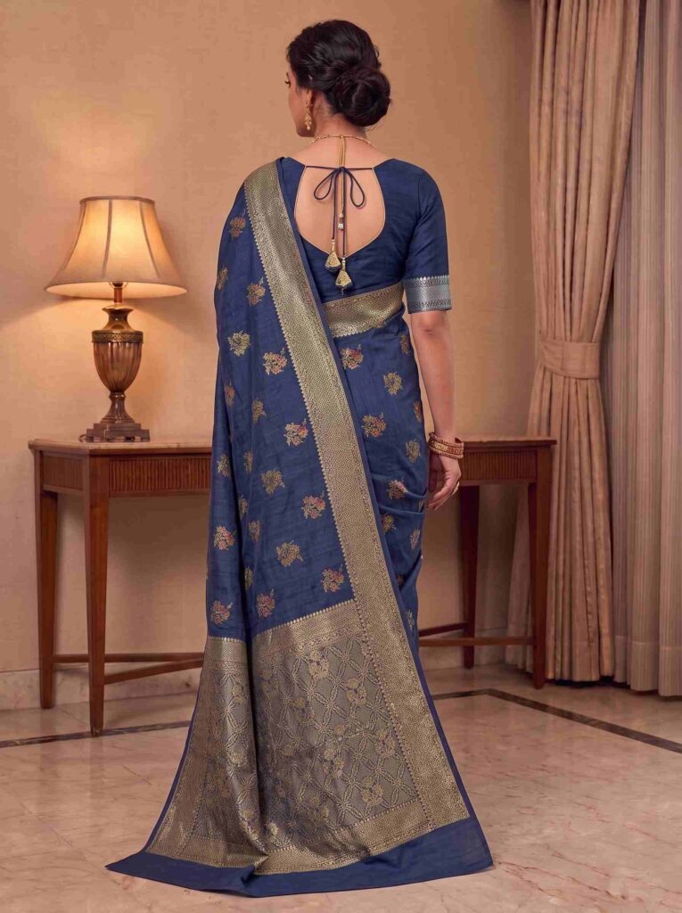 Navy Blue Munga Silk Banarasi Saree