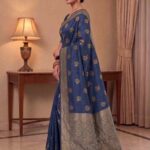 Navy Blue Munga Silk Banarasi Saree