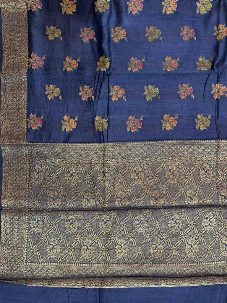 Navy Blue Munga Silk Banarasi Saree