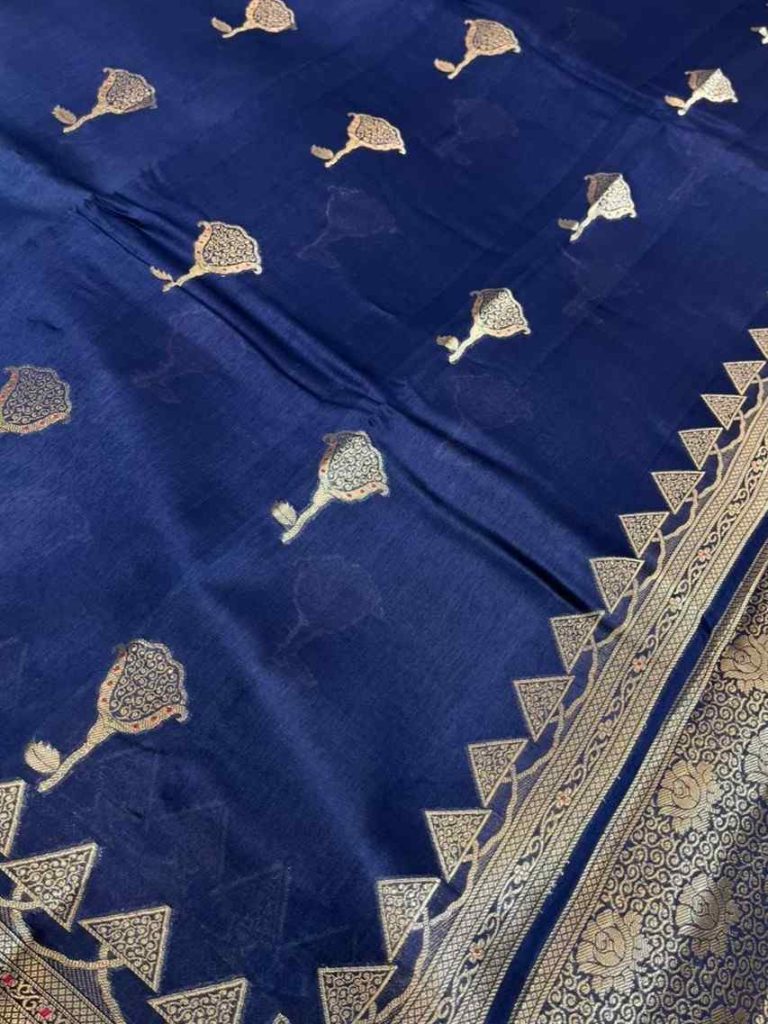 NavyBlue Viscose Silk Pure Banarasi Saree With Beautiful Floral & Minakari Work