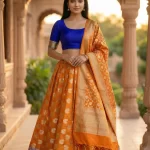 Orange Kataan Semi Silk Unstiched Banarasi Lehenga