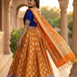 Orange Kataan Semi Silk Unstiched Banarasi Lehenga