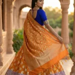 Orange Kataan Semi Silk Unstiched Banarasi Lehenga