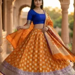 Orange Kataan Semi Silk Unstiched Banarasi Lehenga