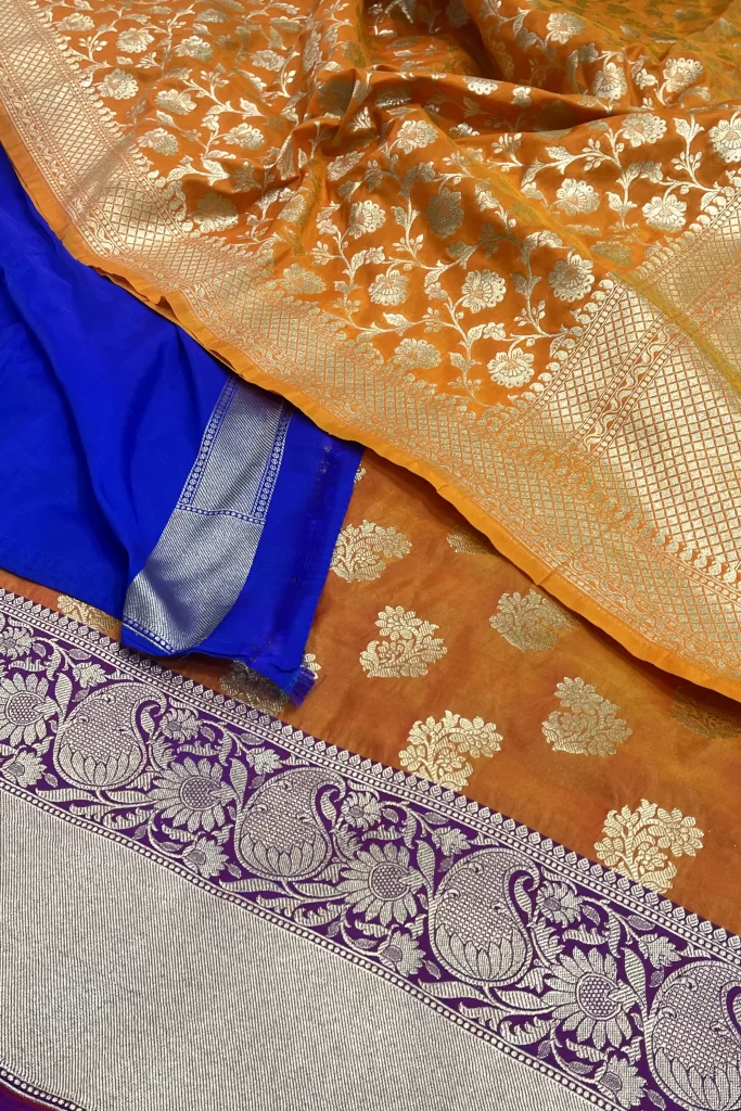 Orange Kataan Semi Silk Unstiched Banarasi Lehenga