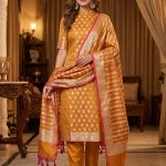 Orange Semi Silk Banarasi Dress Material