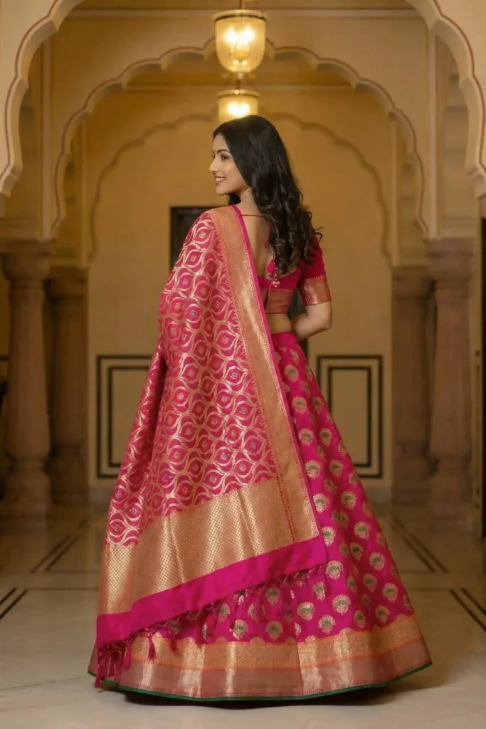 Rani Pink Kataan Silk Banarasi Dupatta