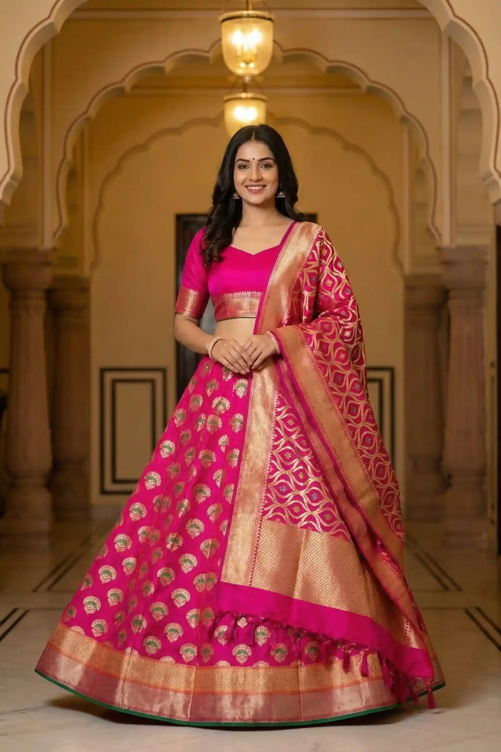 Rani Pink Kataan Silk Banarasi Dupatta