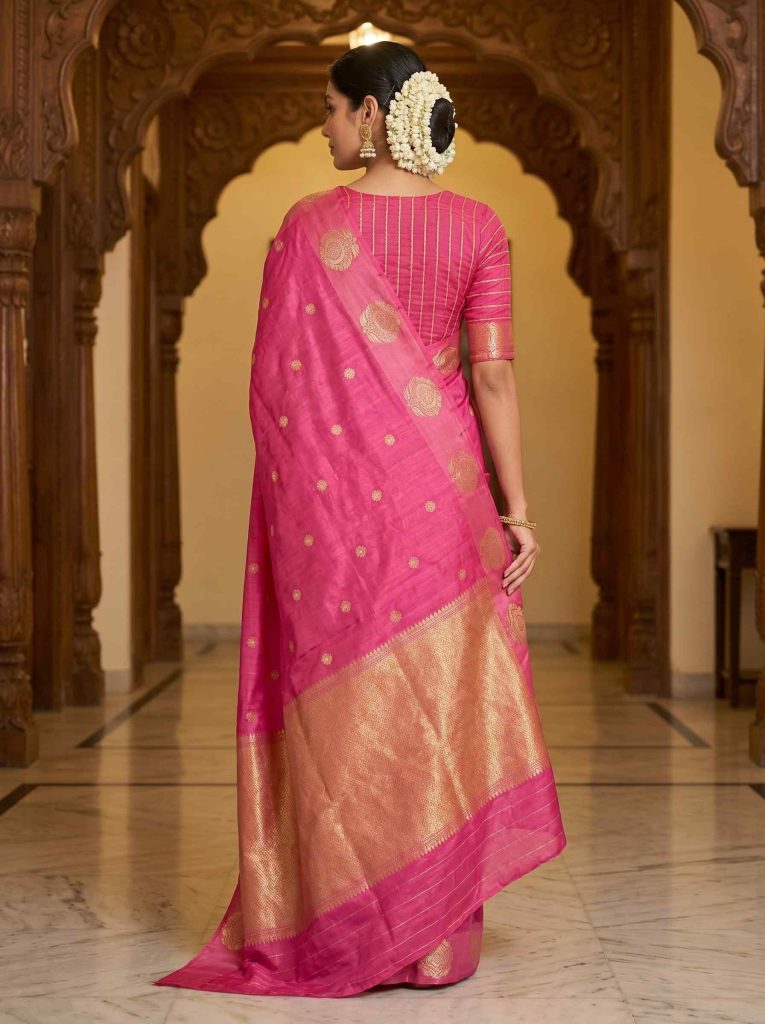 Pink Handwoven Mango Silk Banarasi Saree