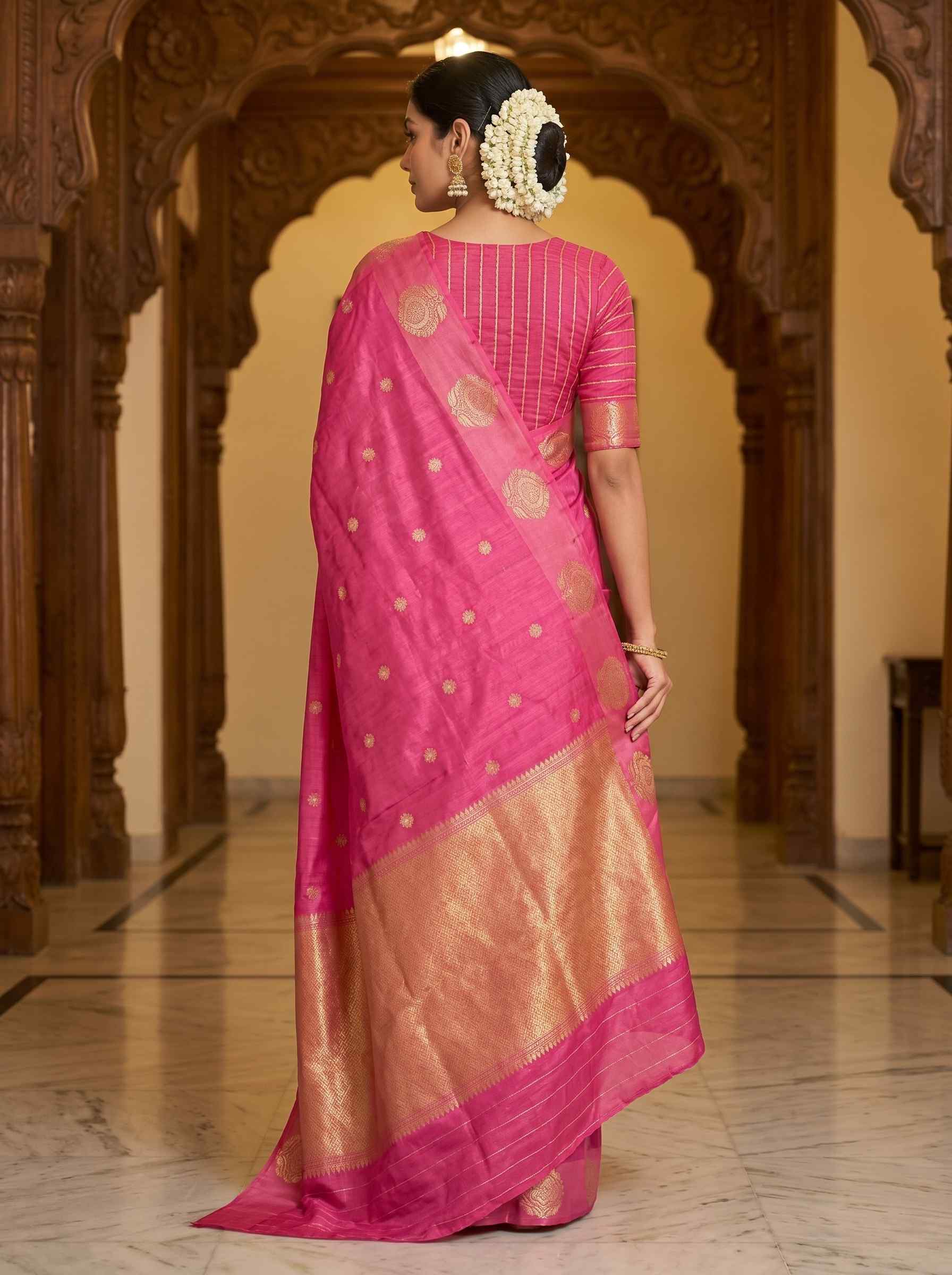 Pink Handwoven Mango Silk Banarasi Saree