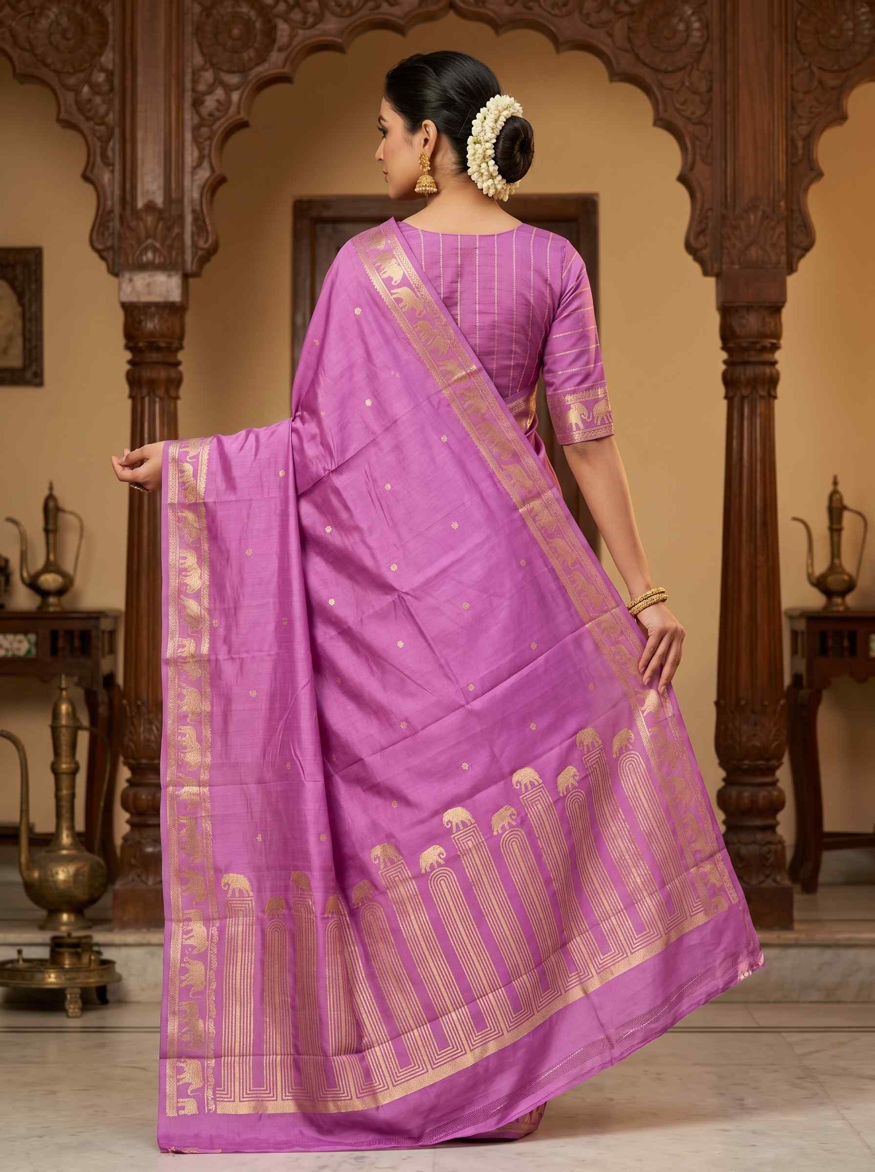 Pink Handwoven Mango Silk Banarasi Saree