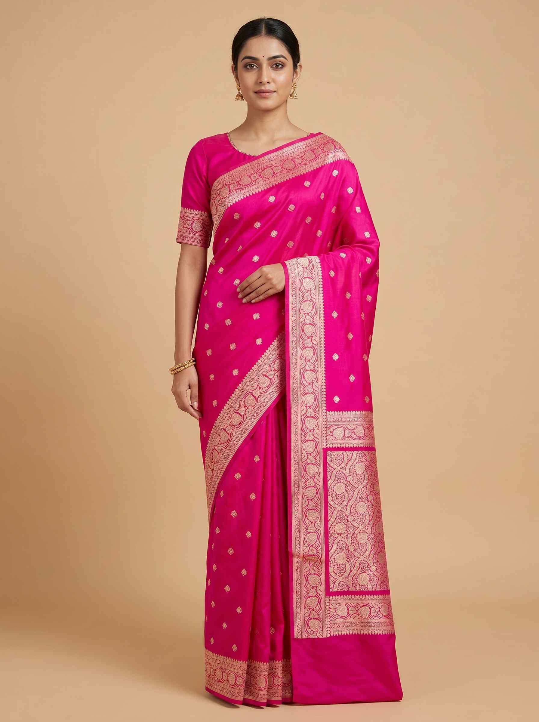 Rani Pink Mashru Silk Banarasi Saree