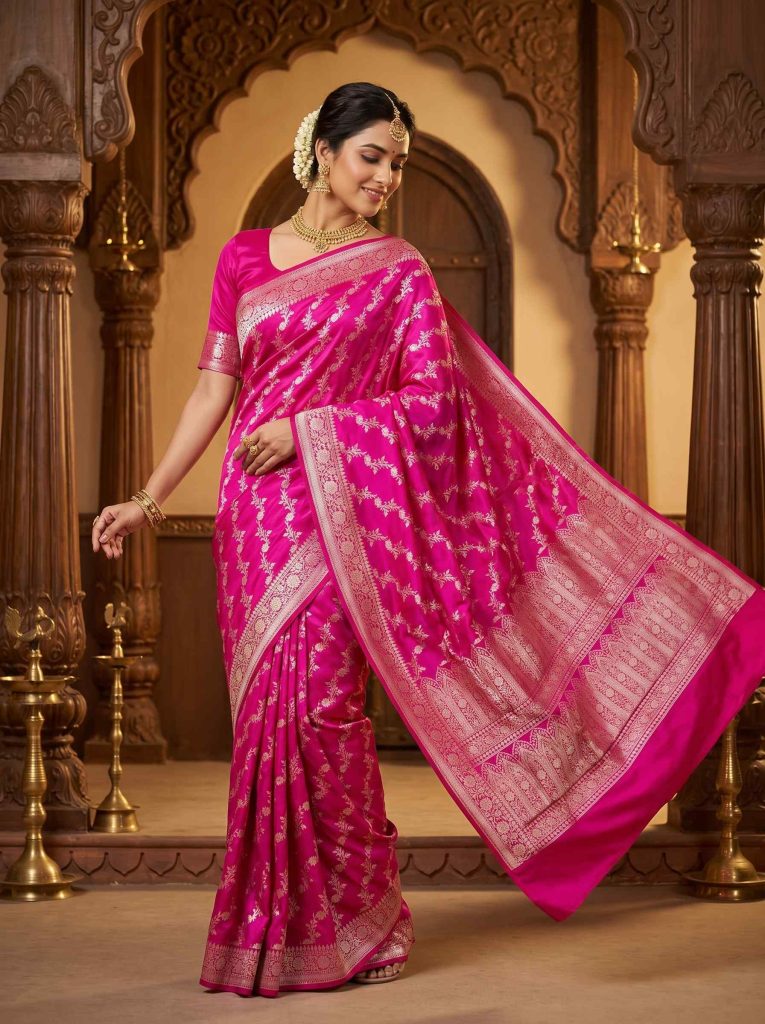 Rani Pink Mashru Silk Banarasi Saree