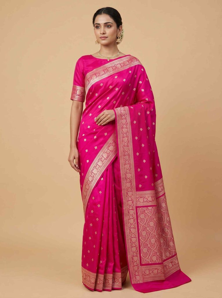Rani Pink Mashru Silk Banarasi Saree