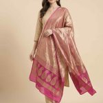 Pink Tissue Silk Pure Banarasi Dupatta With Floral Boota Work