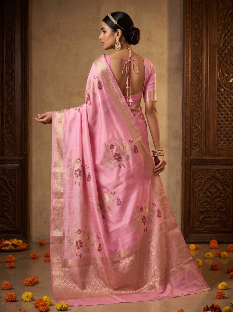 Pink Viscose Silk Pure Banarasi Saree