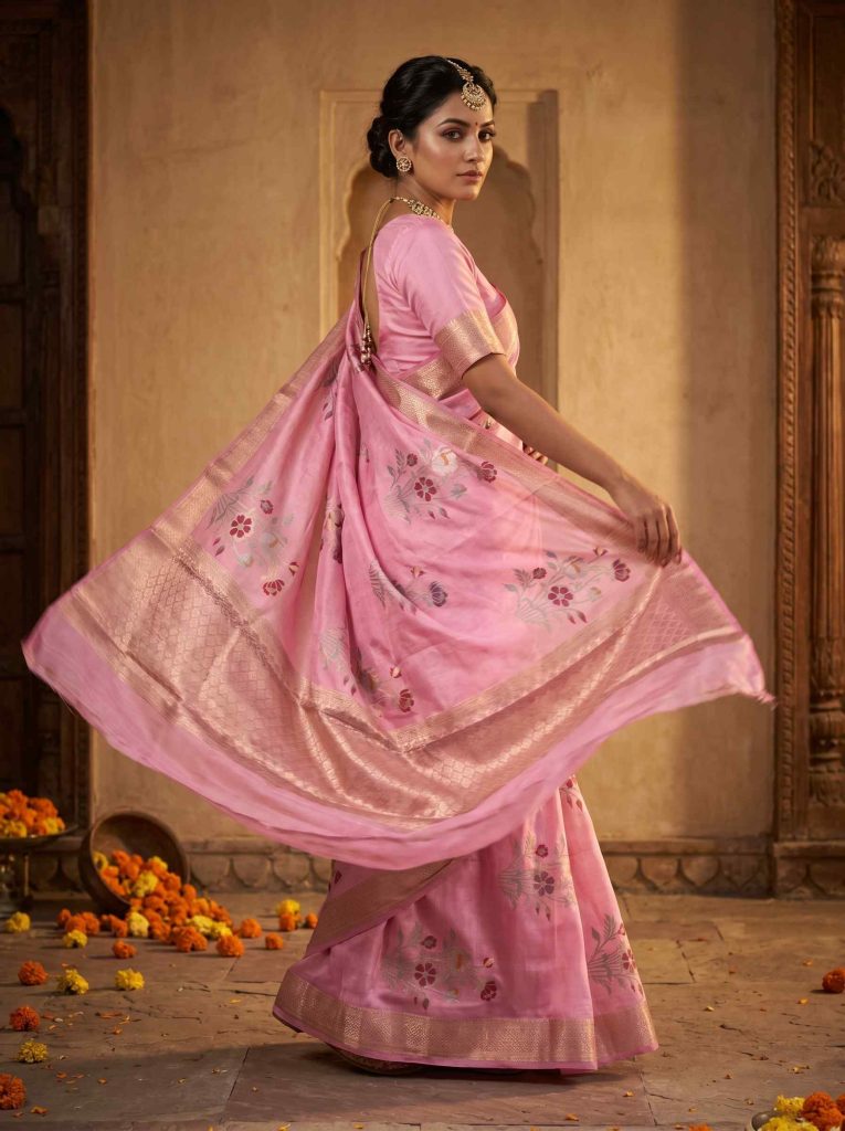 Pink Viscose Silk Pure Banarasi Saree
