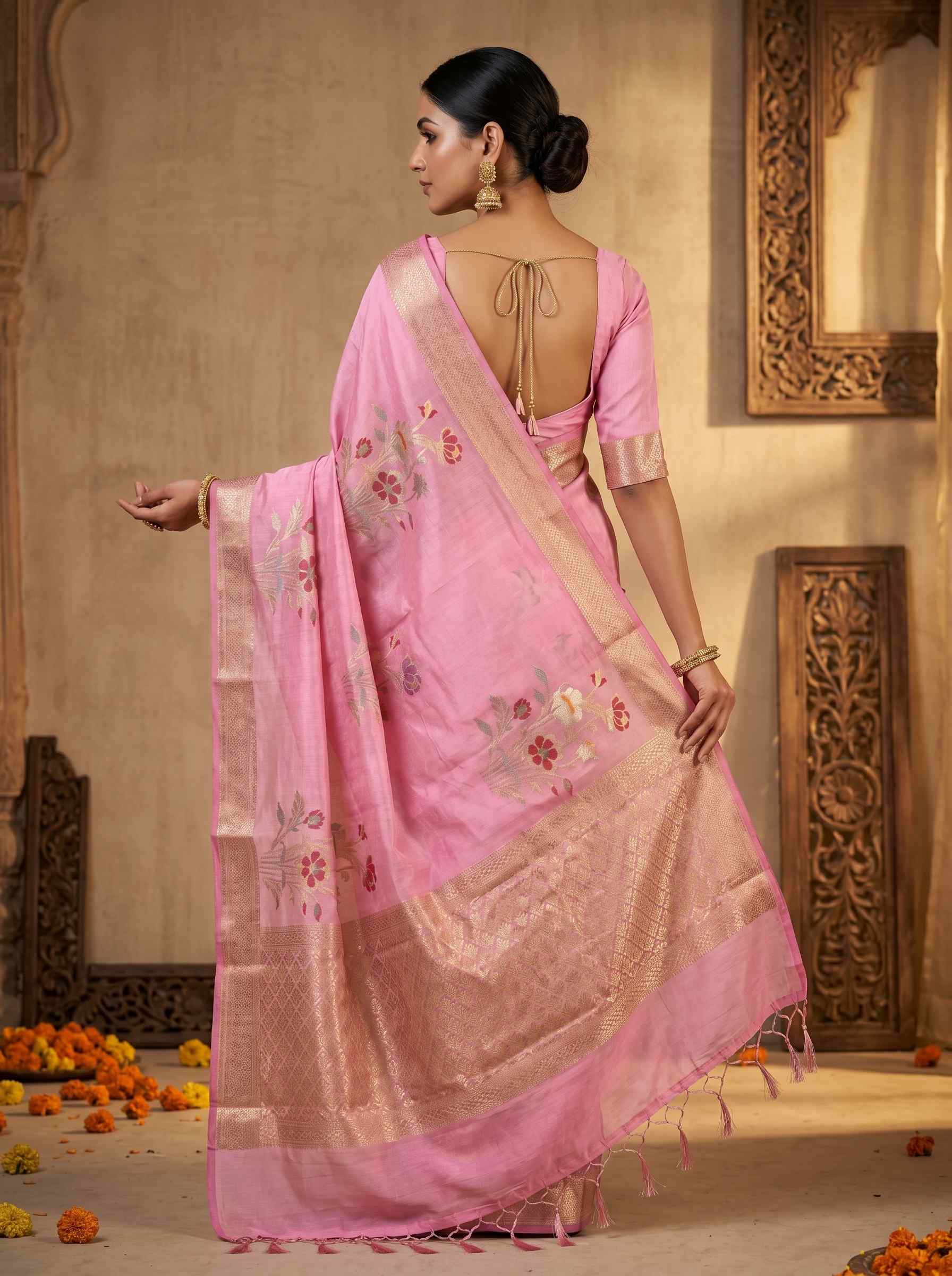 Pink Viscose Silk Pure Banarasi Saree